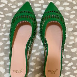 J. Crew Backless Flats in green leather